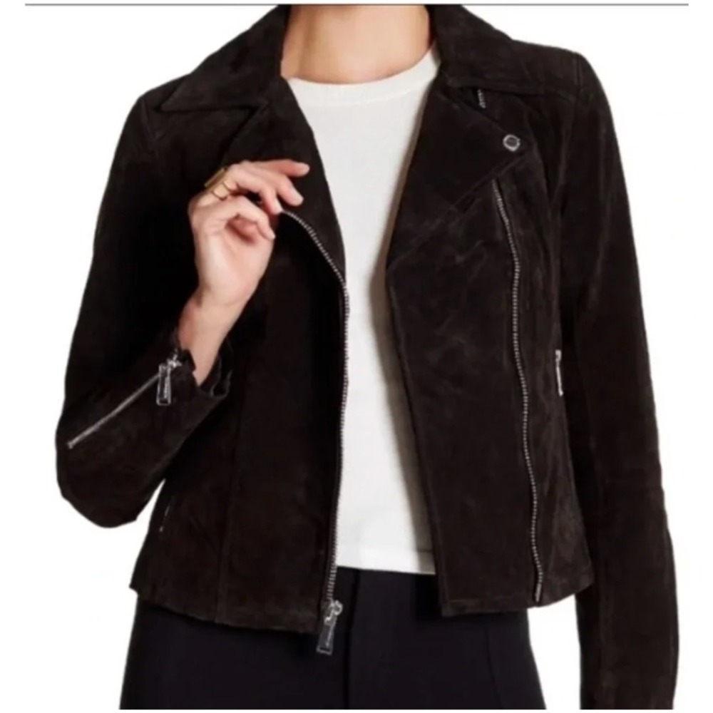 BCBGeneration Chocolate Brown Genuine Leather Moto Jacket  Y2K Biker Style Large